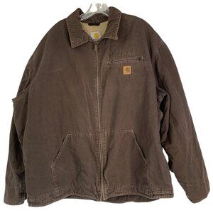 Rare VTG Carhartt Hamilton 2XL Brown Canvas Zip Jacket Lined Work RJ10622 GUC